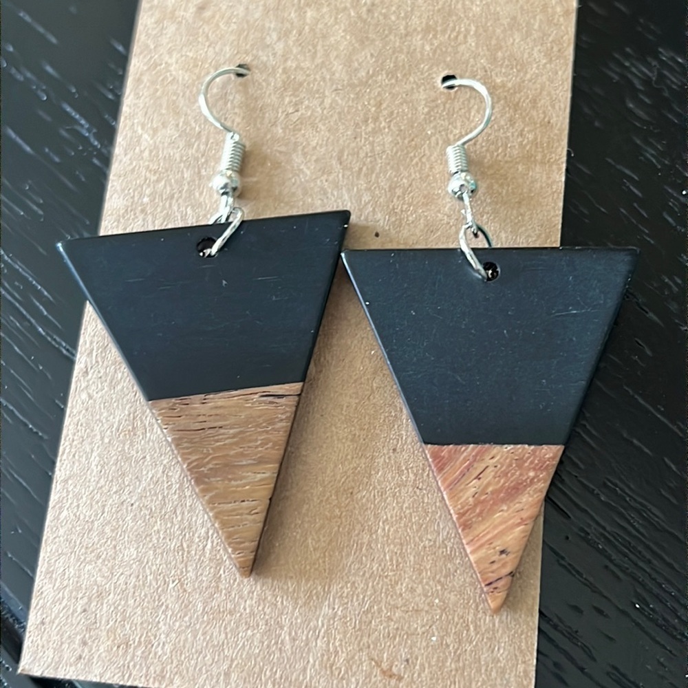 WOOD and acrylic triangle earrings-NWT